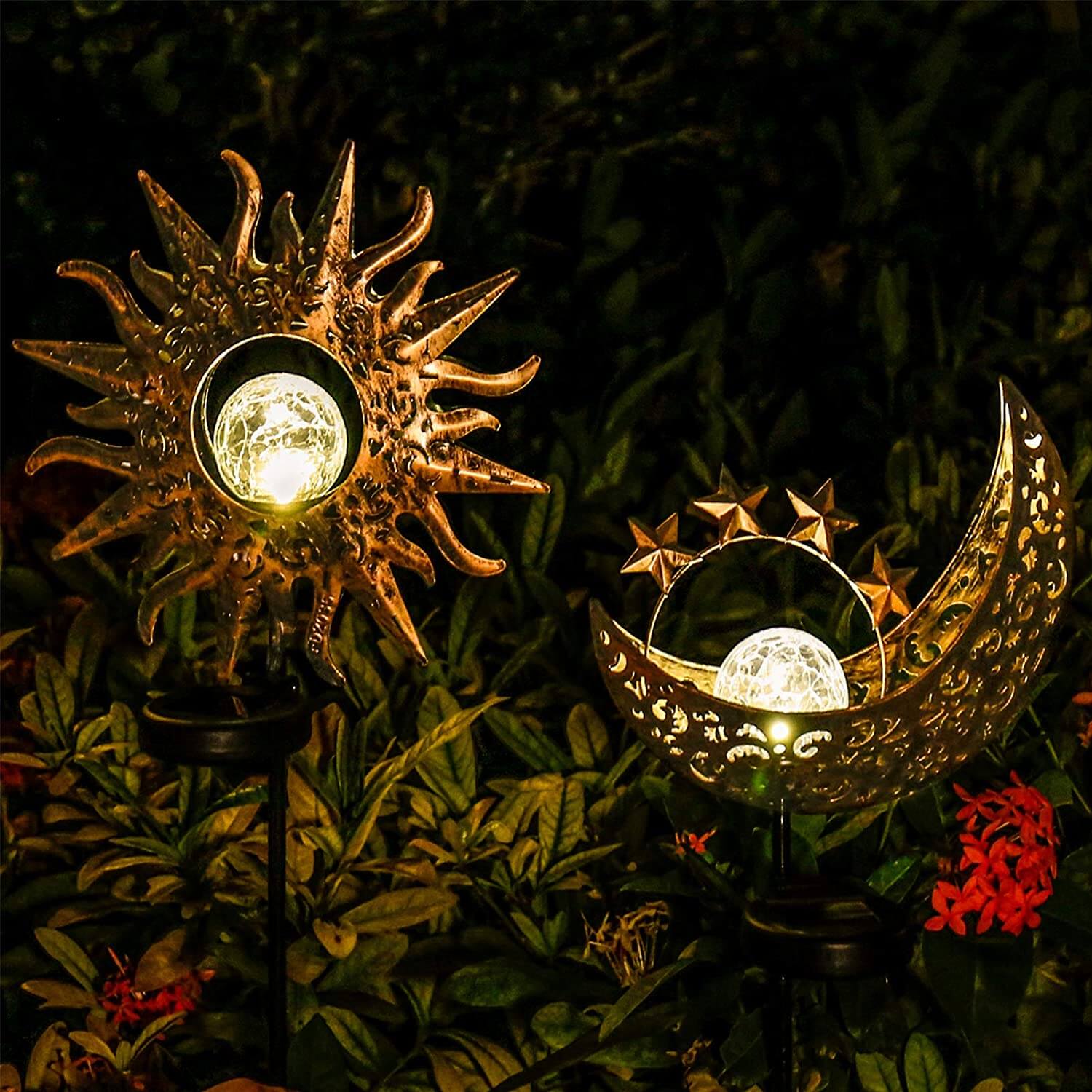 Lannu Sun & Moon Solar Garden Ornament Lights