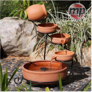 MP Essential Solar Powered 4 Tier Terracotta Cascade Water Fountain Feature