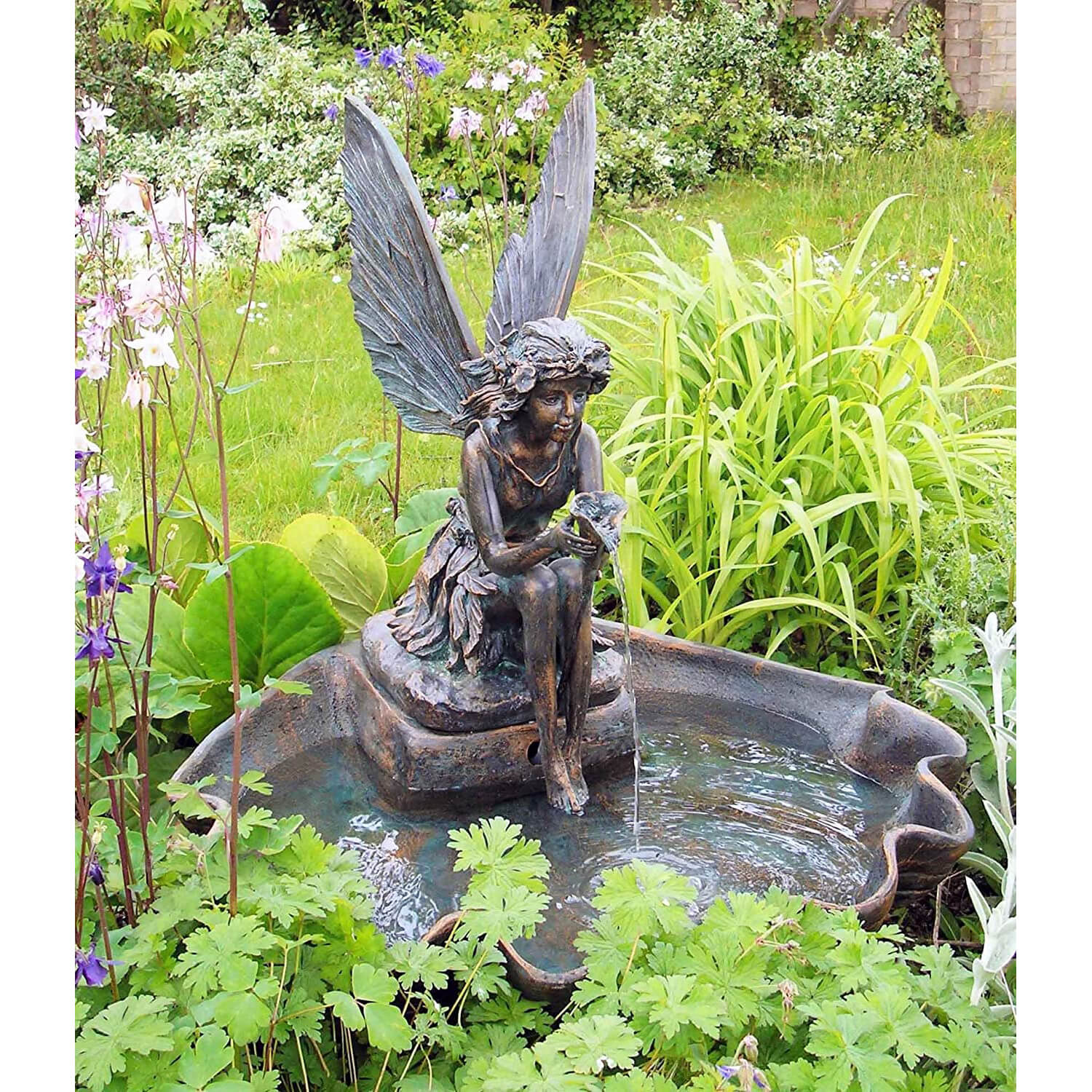 Primrose Charming Mini Fairy on Clamshell Solar Feature Fountain