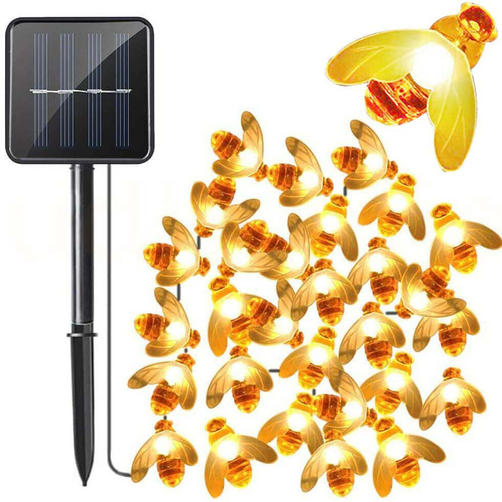 DIWUJI 21ft Solar Powered 30 LEDs Outdoor Honeybee String Lights