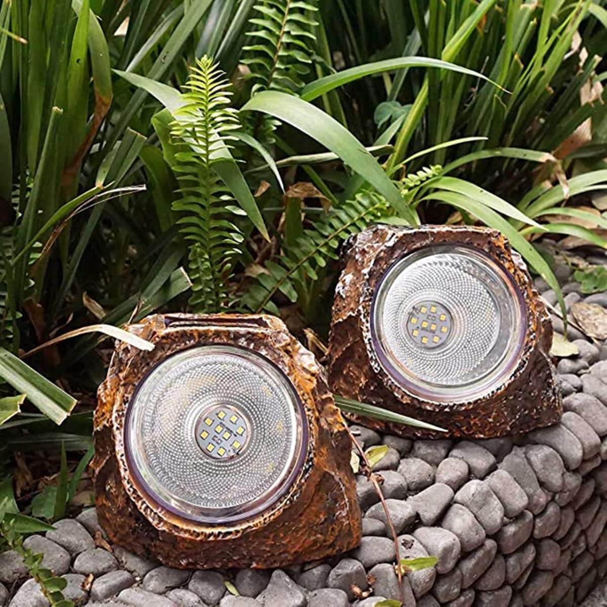 HULPPRE 2Pack 10LED Solar Rock Lights Outdoor