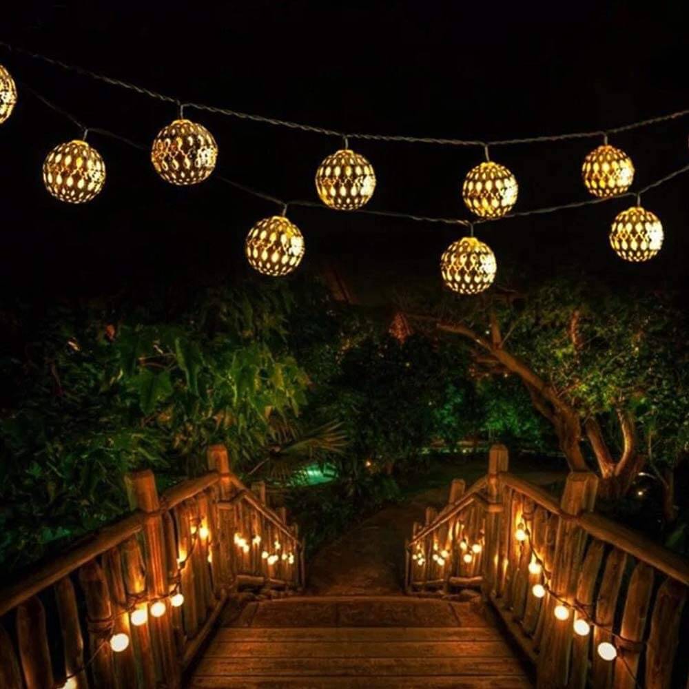 WZJDY Solar Light String Light, Wrought Metal Moroccan Ball