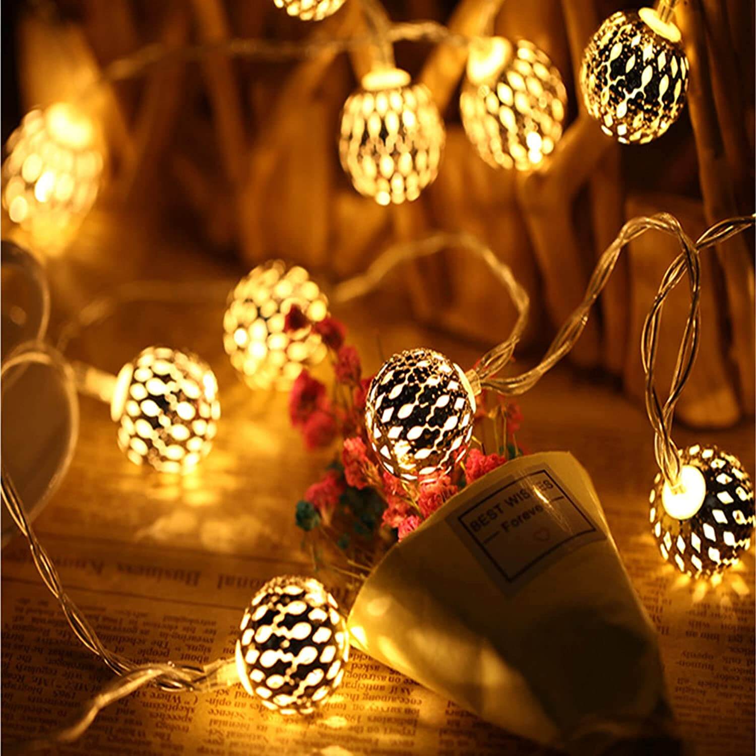 dephen Solar Globe Moroccan Ball String Lights