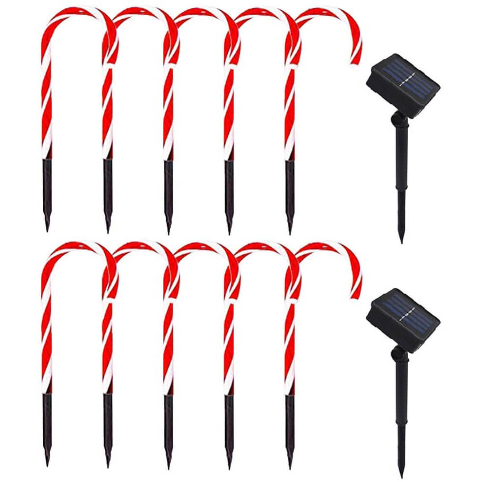 AMUSINGTAO 10 Pack Christmas Candy Cane Solar Lights