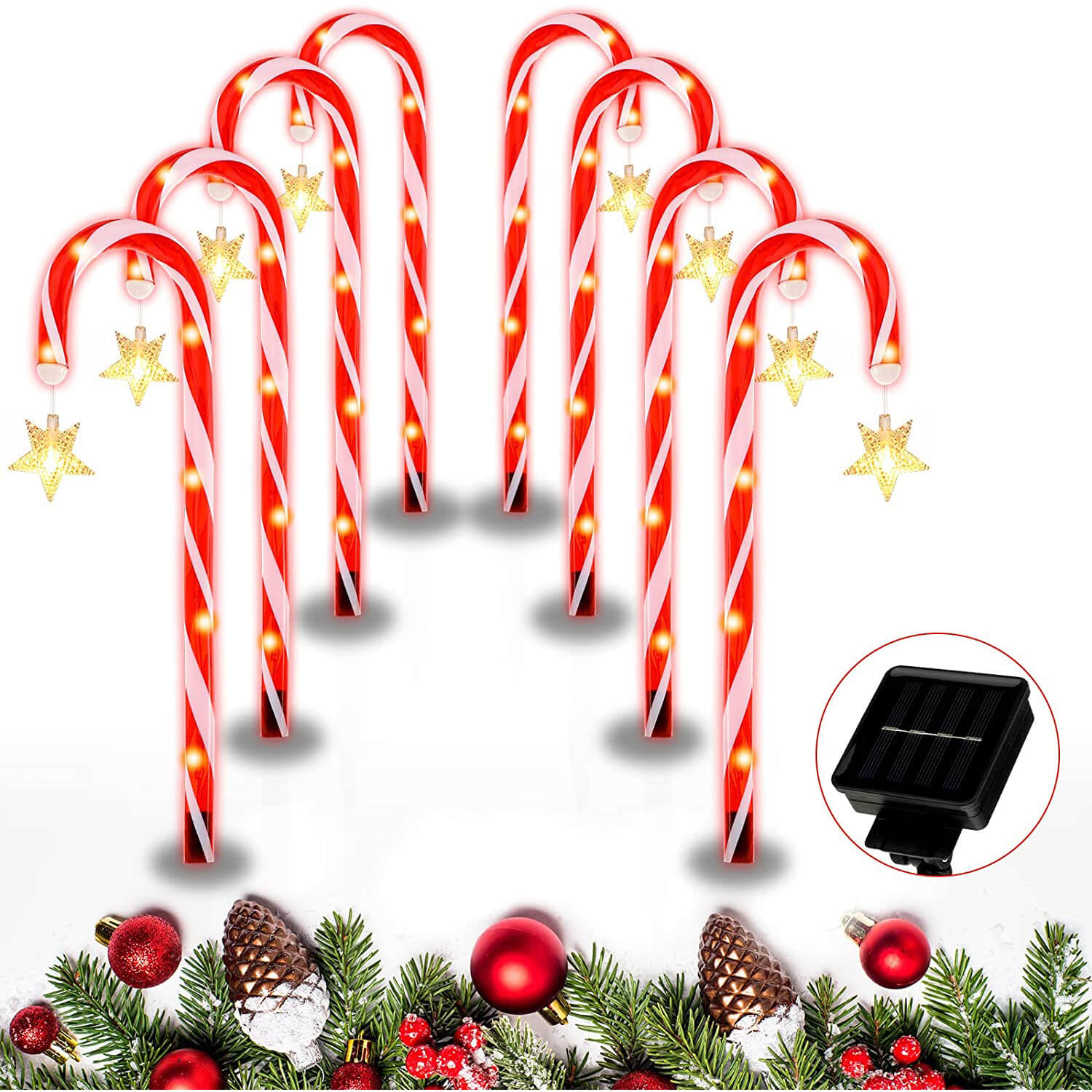 Hiboom Christmas Solar Candy Cane Lights