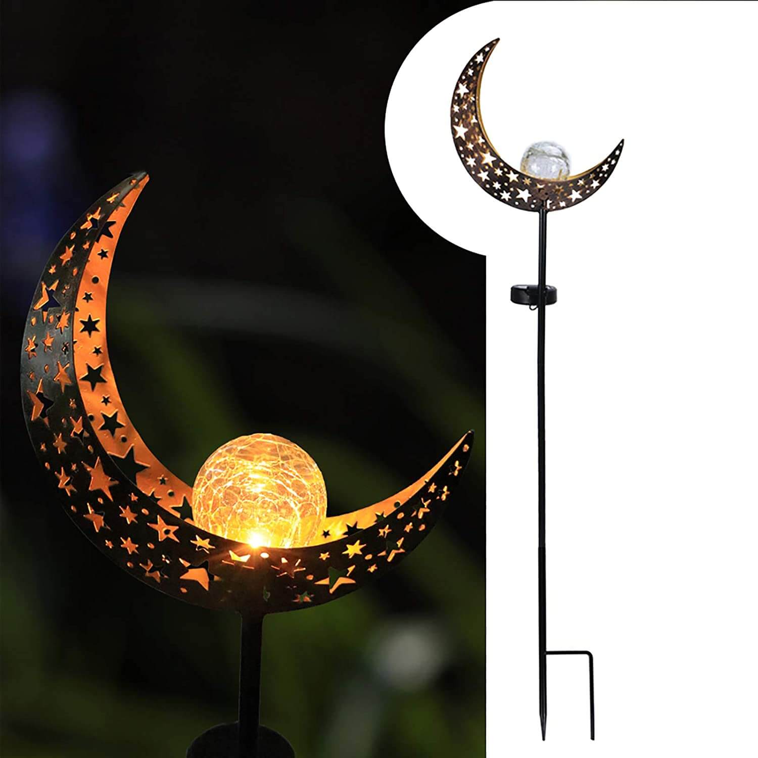 aFirst Solar Globe Lights Moon Crackle Glass Ball