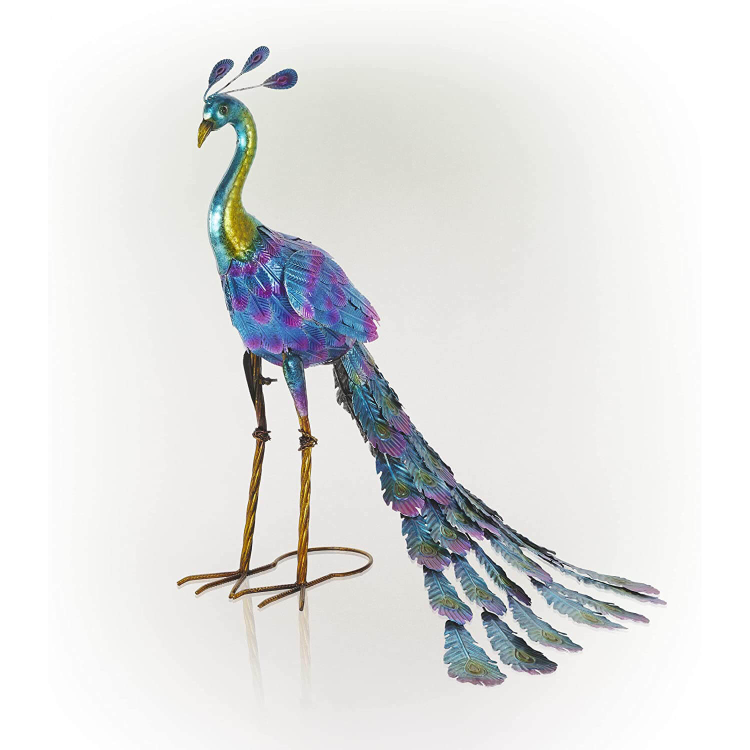 Alpine Corporation Outdoor Metallic Peacock Standing Yard Statue Decoration