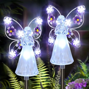 GIGALUMI Solar Angel Garden Stake Lights (7 LED, Set of 2)