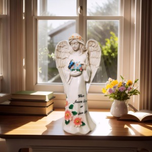 Solar Powered Angel Garden Ornament (11-inch Resin Statue, 5 LED)