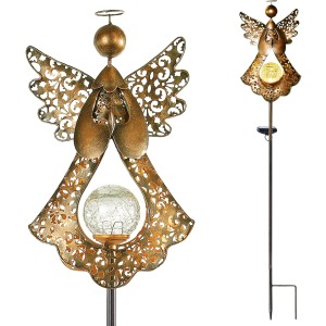SFgift Starryfill Angel Stake Solar Light with Crackle Glass Globe