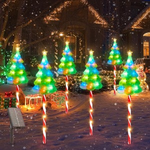 6 Pack Solar Candy Cane Tree Light 102 LED 10 Modes