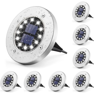 GIGALUMI Solar Ground Lights 8 Pack Stainless Steel