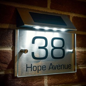 Personalised House Sign Plaque Door Number Solar Light