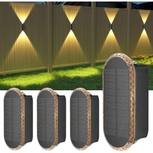 ELLASAY Solar Fence Lights Outdoor Garden 3 Colour Modes 4 Pack