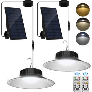 NATPOW Solar Pendant Shed Light (Dimmable, 2-Pack)