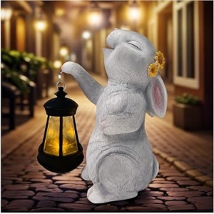 CNPOLOOK Solar Rabbit Statue with LED Light