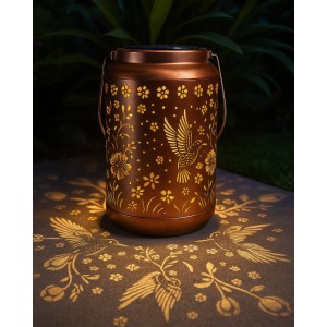 Solar Hummingbird Hanging Metal Lantern