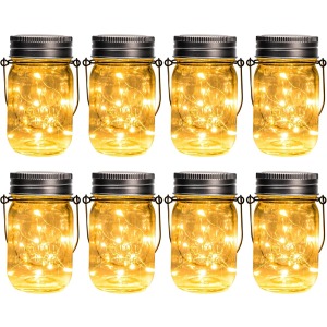 GIGALUMI Solar Mason Jar String Lights 8-Pack
