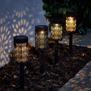 Lights4fun Set of 4 Black Moroccan Solar Garden Stake Lights