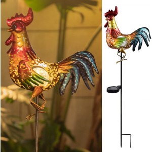 Tryme Solar Rooster Crackle Glass Globe Stake Light