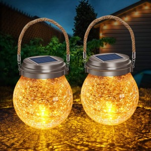 DBF Solar Crackle Glass Lanterns (2 Pack)