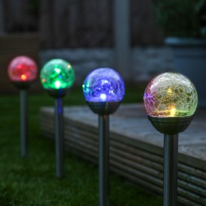 Festive Lights Solar Crackle Ball Stake Lights (7cm, Colour Changing)