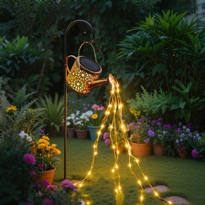 Daknswte Solar Watering Can Metal Lantern with Fairy Lights