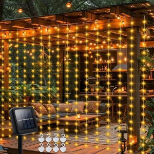 DBFAIRY Solar Curtain Lights 2.4M x 1.8M 144 LED Warm White
