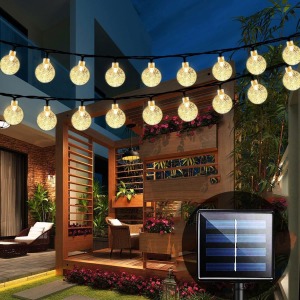 iihome solar crystal ball string lights 60 LED warm white outdoor garden