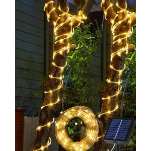 Tacobey Solar Rope Lights 32.8ft 100 LED timer warm white outdoor