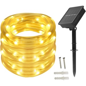 BXROIU Solar Rope Lights 33ft 100 LED warm white budget outdoor