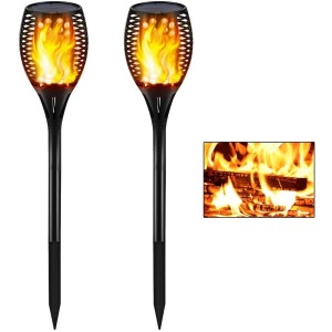 Gold Armour Solar Torch Lights 2 Pack flickering flame garden