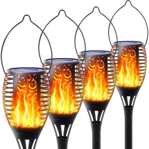 FITSAN Solar Torch Lights 4 Pack flickering flame patio