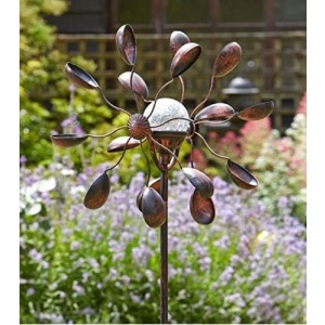 Garden Mile Gemini Solar Wind Spinner amber crackle glass