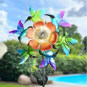 Solar Wind Spinners Hummingbird garden stake
