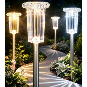 DenicMic 8 Pack Stainless Steel Solar Garden Lights