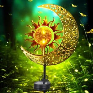 Solar Garden Moon Light Crackle Glass Globe