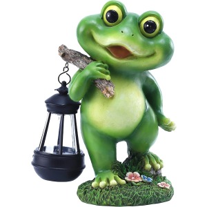 Outdoor Frog Garden Decor with LED Lantern Solar Light