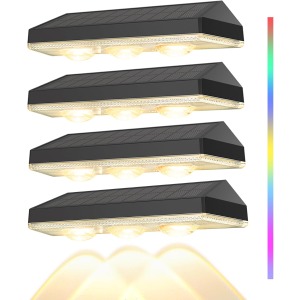 Soiarllt Solar Fence Lights 9 Modes Warm and RGB