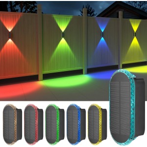ELLASAY solar fence wall lights 6 pack 7 colour modes up down
